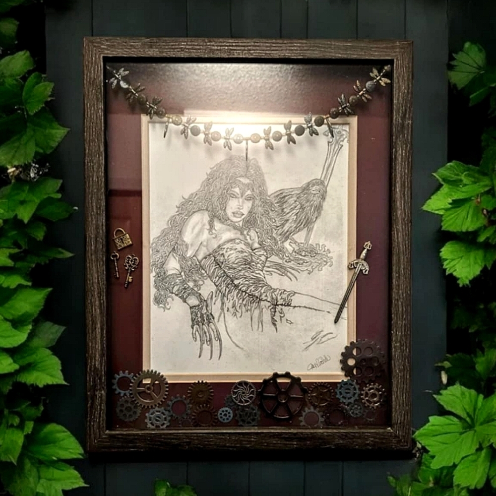 Medieval Warrior Pencil Sketch/Mixed Media ShadowboxArt"Take Heed Of Your Peril"